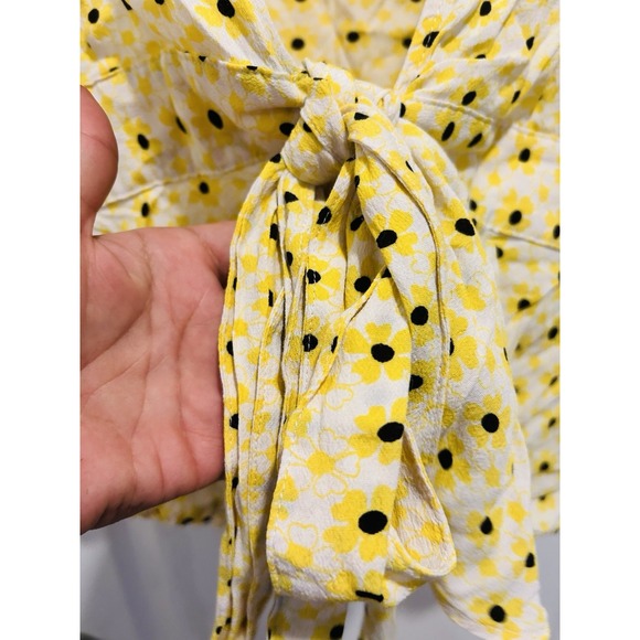 Ganni Womens Blouse Top Small Floral Wrap Tie Front Yellow White Cottagecore - Picture 11 of 14
